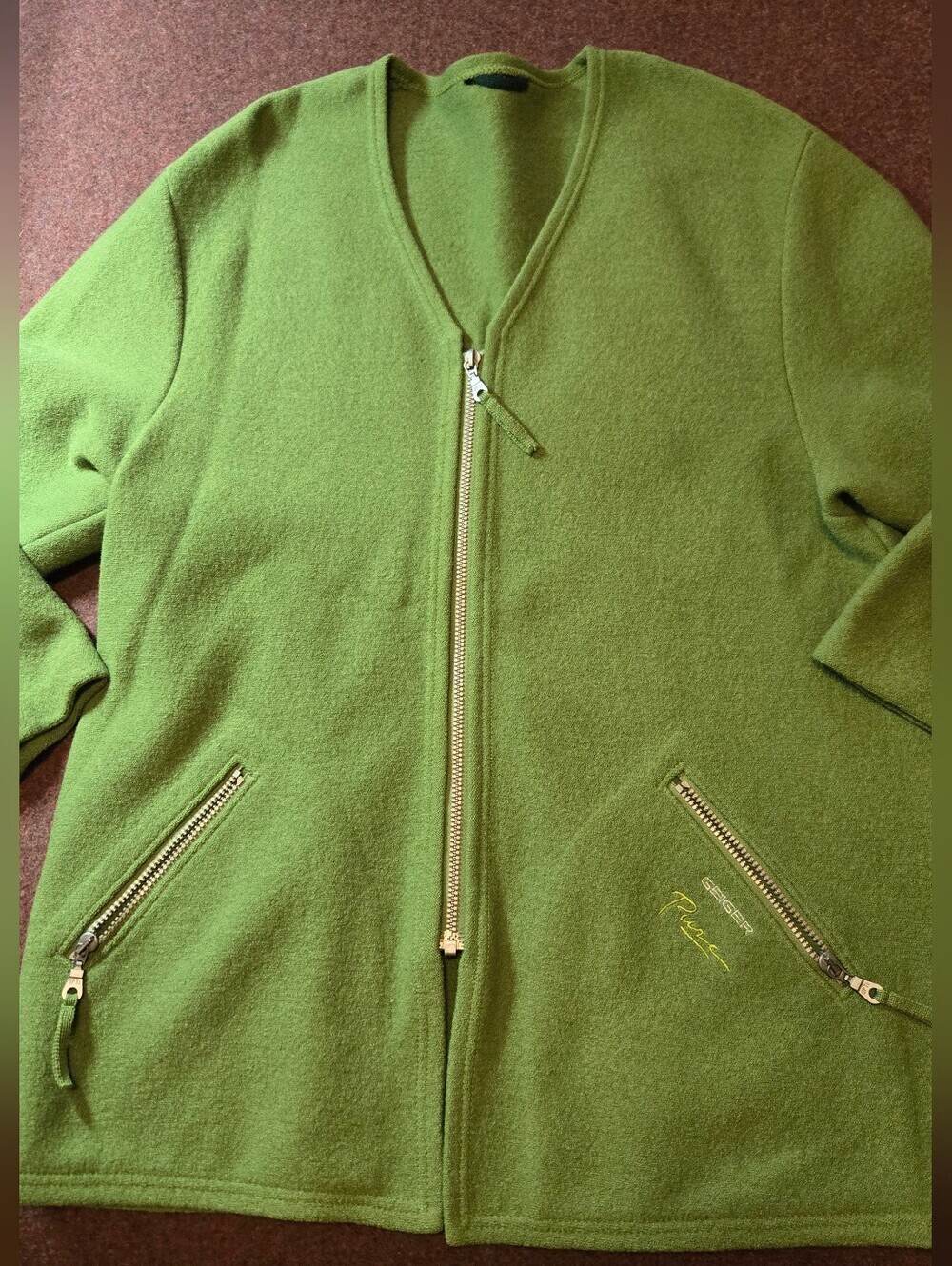 Boiled Wool Jacket Featuring a Full Front Zipper and Zippered Zide Pockets